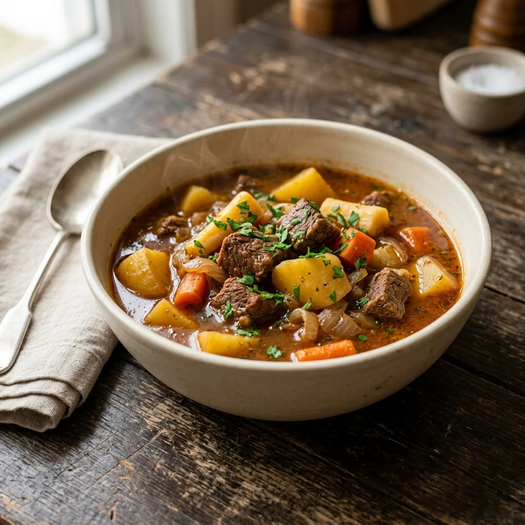 Beef Stew with Caramelized Onion and Lemon Parsley Finish