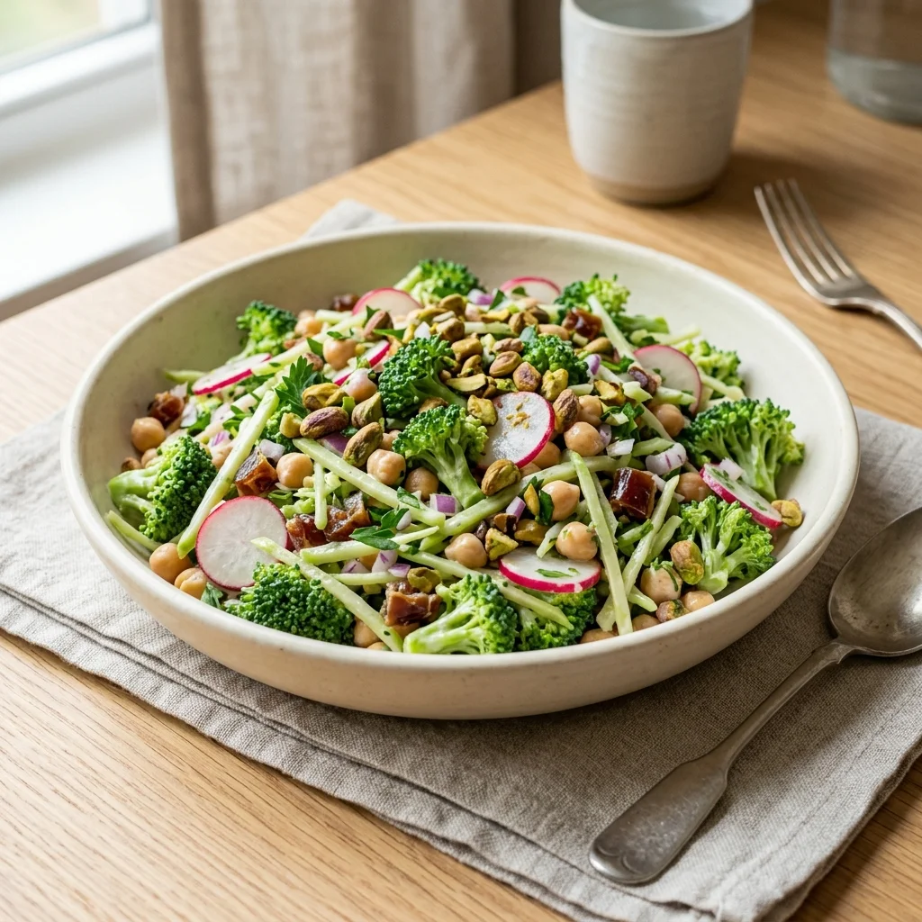 Broccoli salad with dates and pistachios