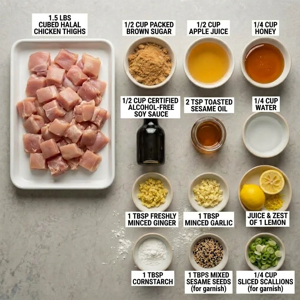 chicken and measured ingredients for an apple-ginger skillet glaze