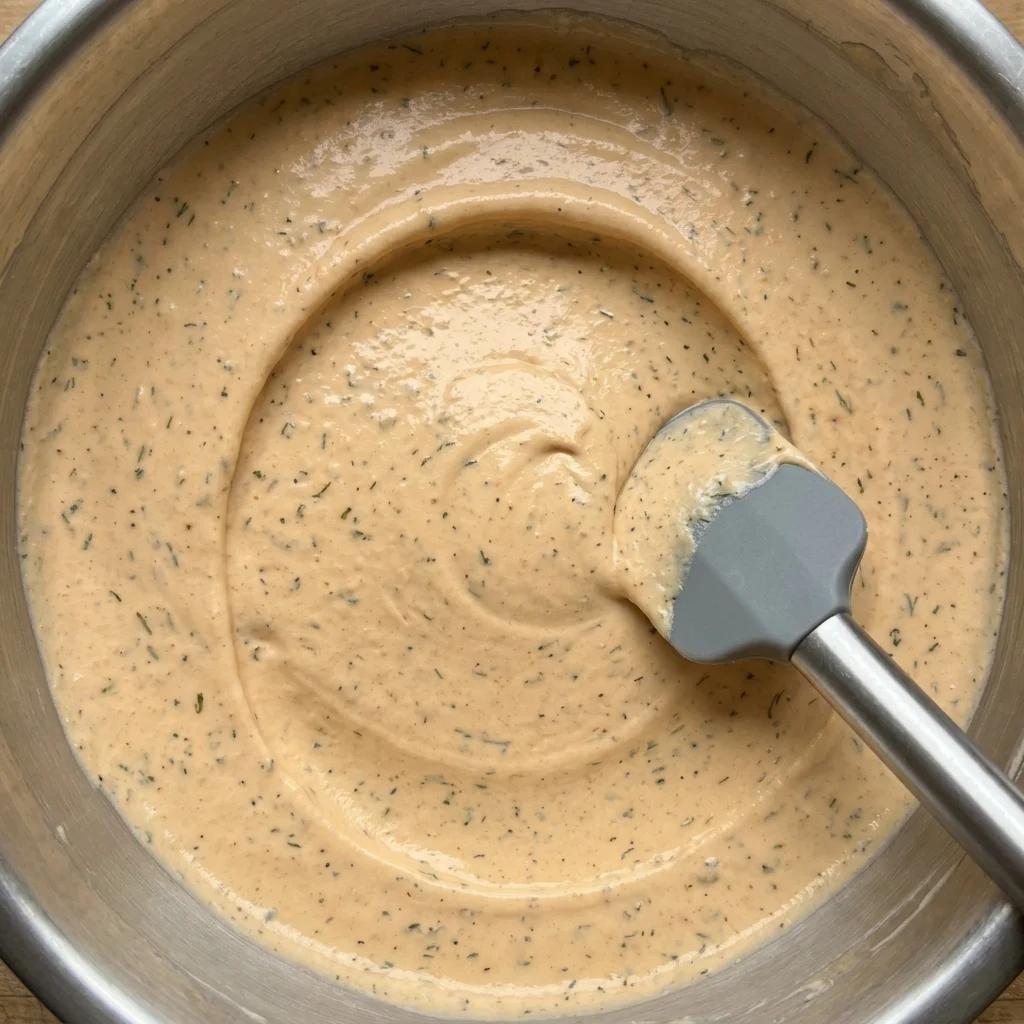 Smooth orange cream cheese and yogurt base with homemade ranch-style seasoning