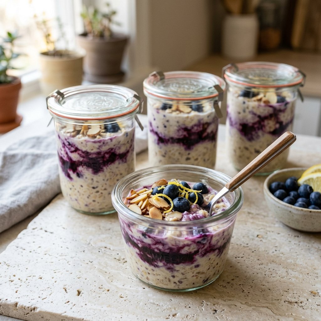 Overnight Oats with Blueberry-Lemon Chia Ripple