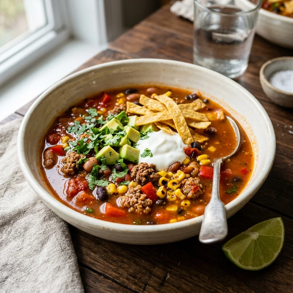 Taco soup with corn and lime