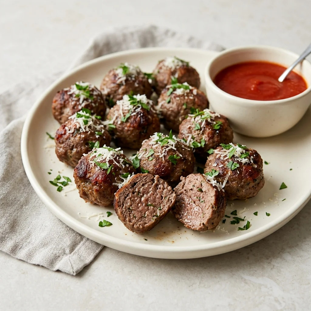 Tender Baked Meatballs with Garlic and Parmesan