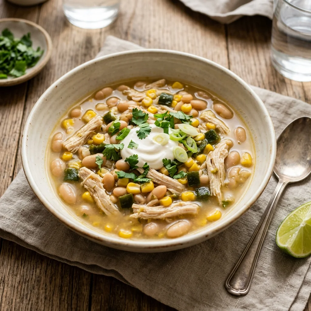 White Chicken Chili with Green Chiles and Lime