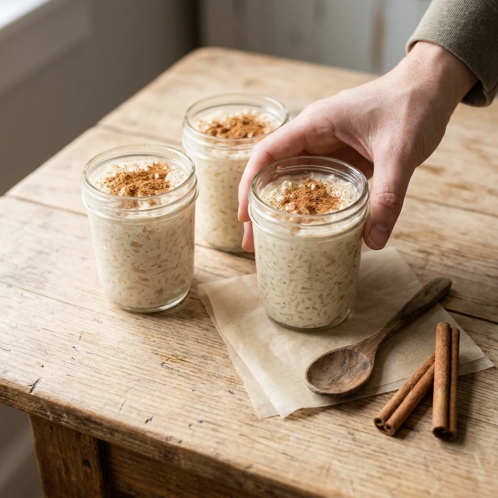  Make-ahead arroz con leche jars dusted with cinnamon for lunchbox desserts