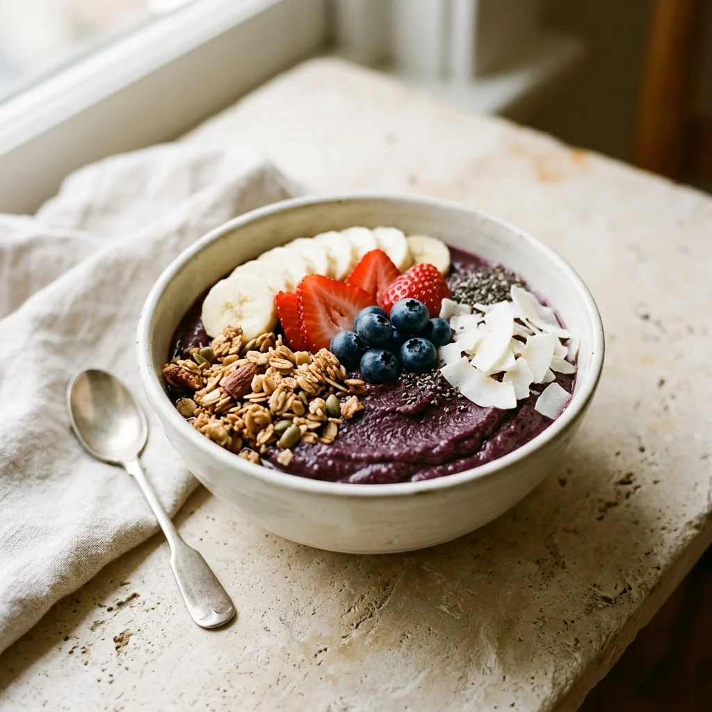 Thick Acai Bowl with Banana, Berries, and Crunchy Granola