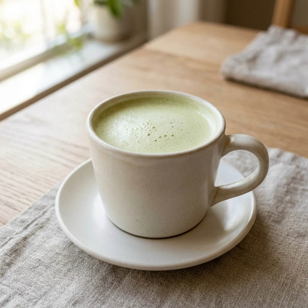 Matcha Latte with Soft Foam and a Clear Tea Flavor