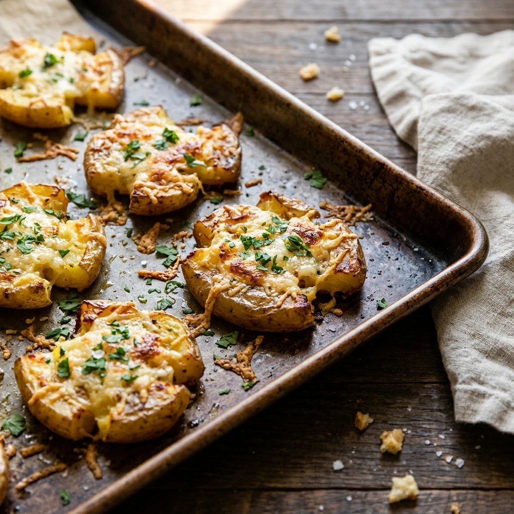 Crispy Smashed Potatoes with Garlic Butter and Parmesan